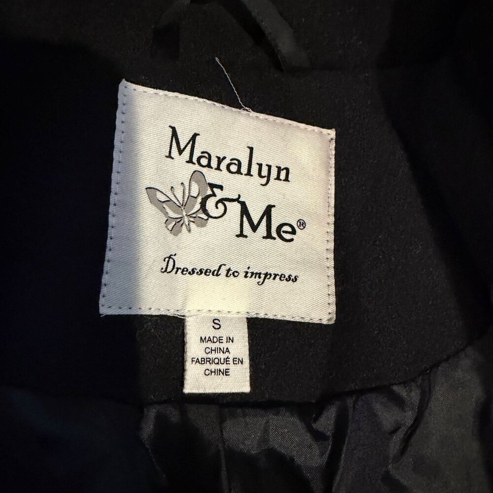 Maralyn & Me Dark Academia Preppy Classic Double Breasted Peacoat SMALL Black - Picture 5 of 7